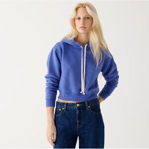 J. Crew Heritage Fleece Cropped Hoodie Sweatshirt Harbor View #BW072 Women's XXS